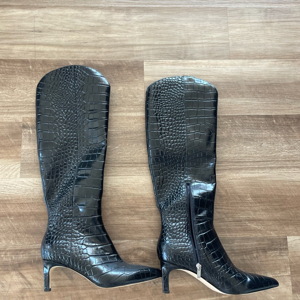 Marc Fisher Black Croc-Embossed Heeled Boots - NEVER WORN!!!